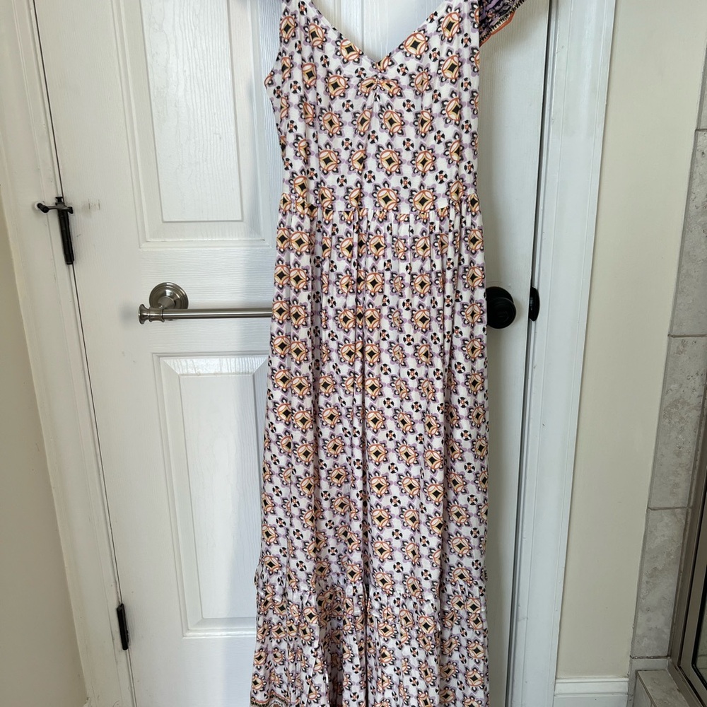 Cleobella White Maxi Dress with Tan & Black Geometric Print